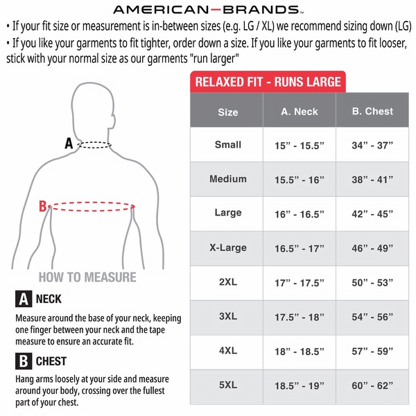 Mens Relaxed Fit Size Chart